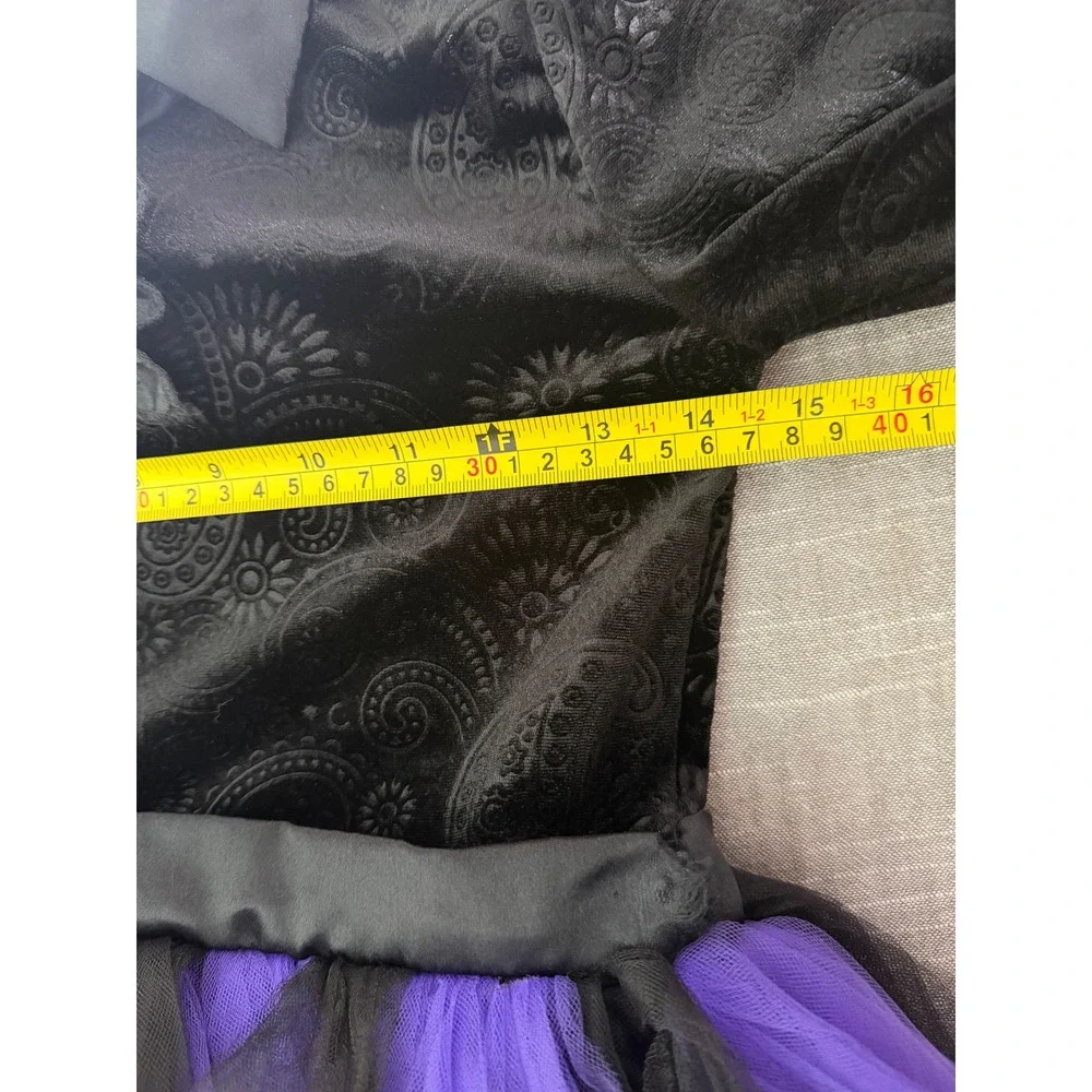 Spirit Halloween Kids Witch Costume Black Purple Paisley Tulle Dress Hat Medium